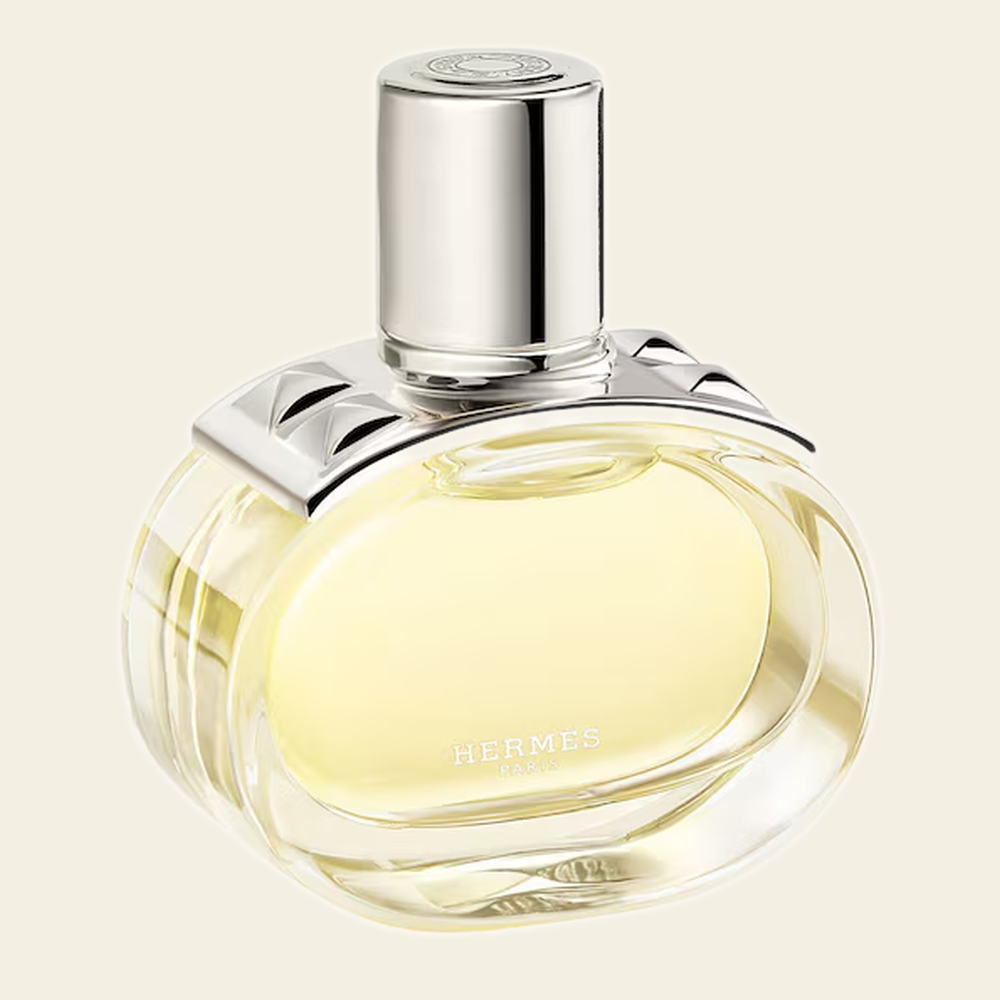 Flacon de parfum Barénia par Hermès sur fond ivoire