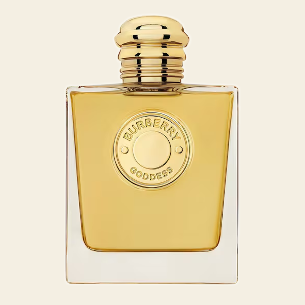 Flacon de parfum Goddess Intense par Burberry sur fond ivoire