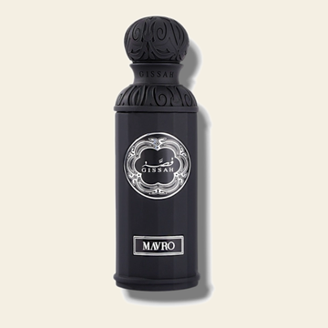 Flacon de parfum Mavro par Gissah sur fond ivoire