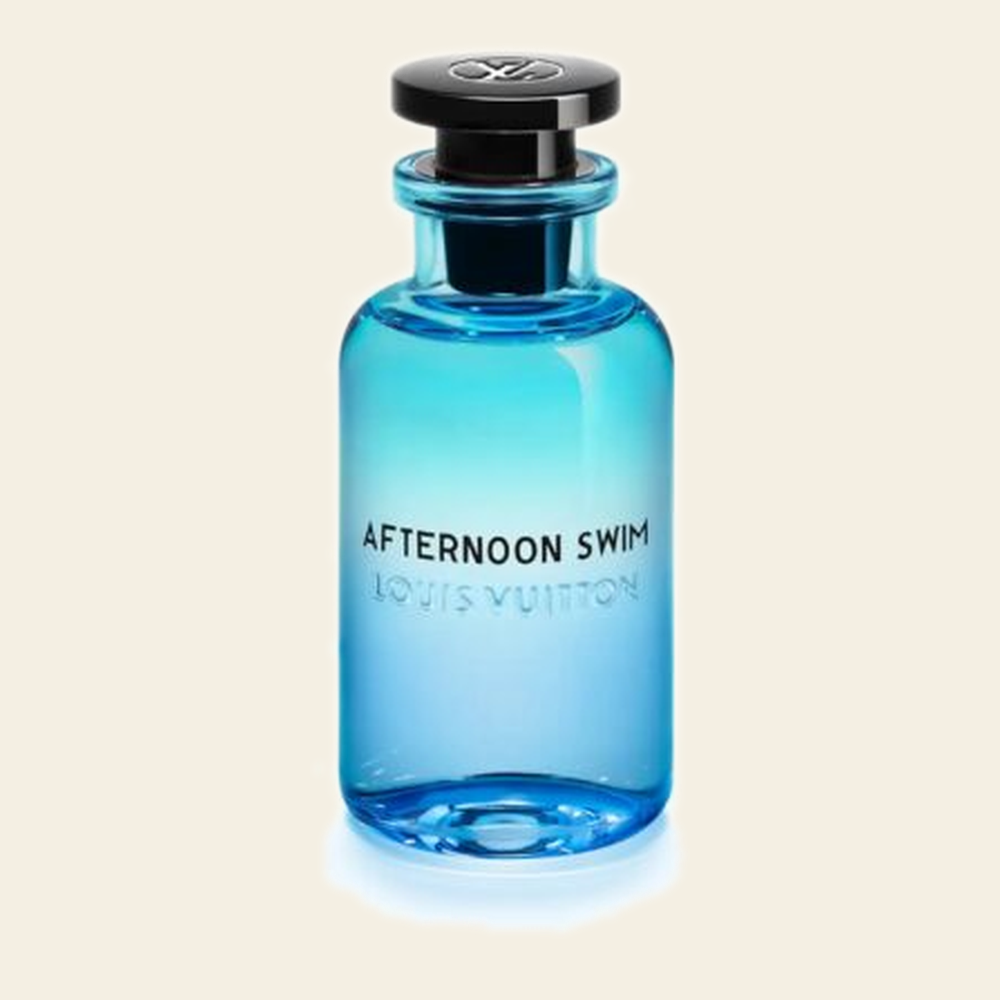 Flacon de parfum Afternoon Swim par Louis Vuitton sur fond ivoire