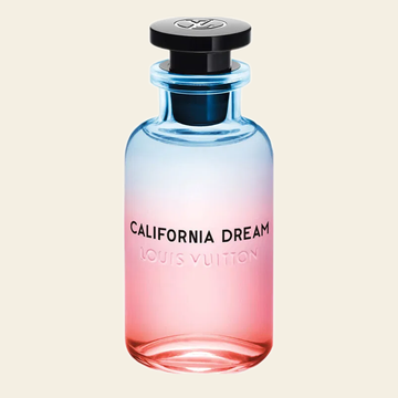 Flacon de parfum California Dream par Louis Vuitton sur fond ivoire