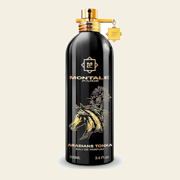 Flacon de parfum Arabians Tonka par Montale sur fond ivoire