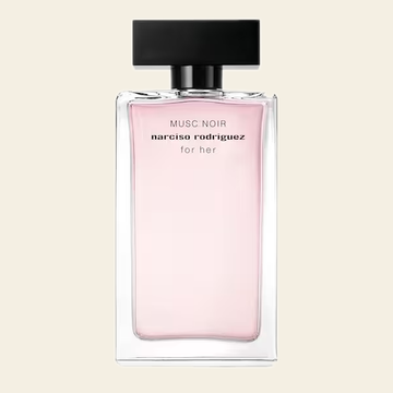 Flacon de parfum For Her Musc Noir par Narciso Rodriguez sur fond ivoire