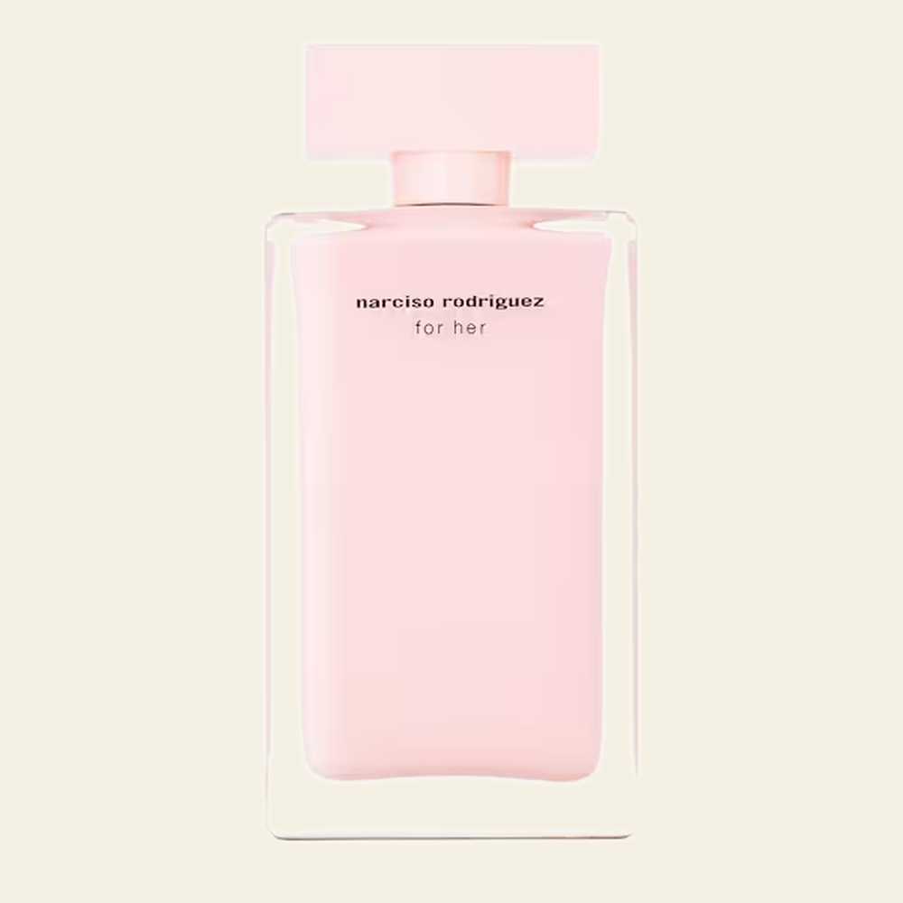Flacon de parfum For Her par Narciso Rodriguez sur fond ivoire