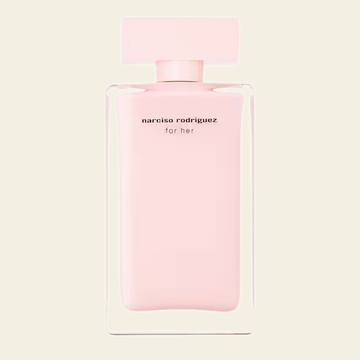 Flacon de parfum For Her par Narciso Rodriguez sur fond ivoire