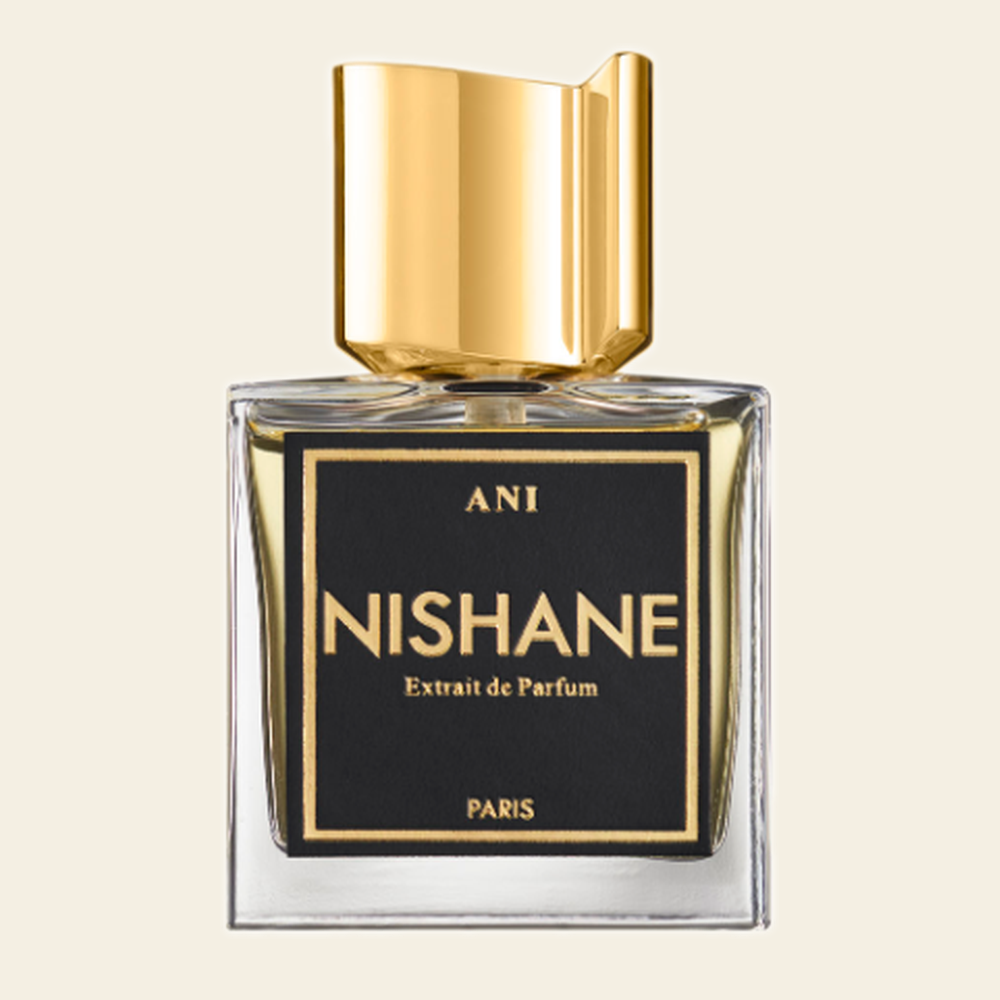 Flacon de parfum Ani par Nishane sur fond ivoire