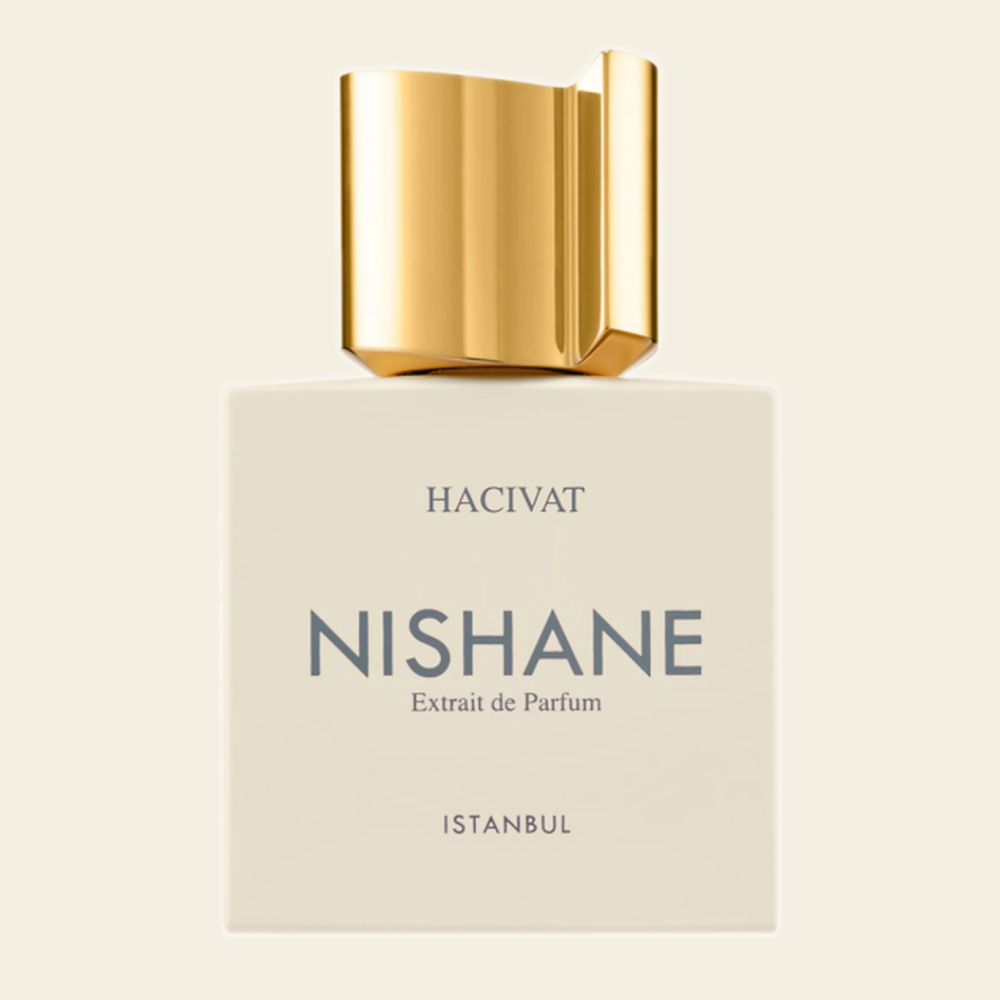 Flacon de parfum Hacivat par Nishane sur fond ivoire