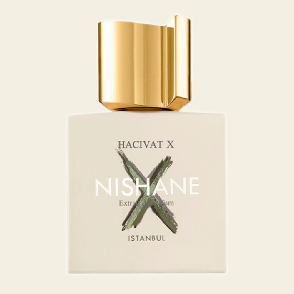 Flacon de parfum Hacivat X par Nishane sur fond ivoire