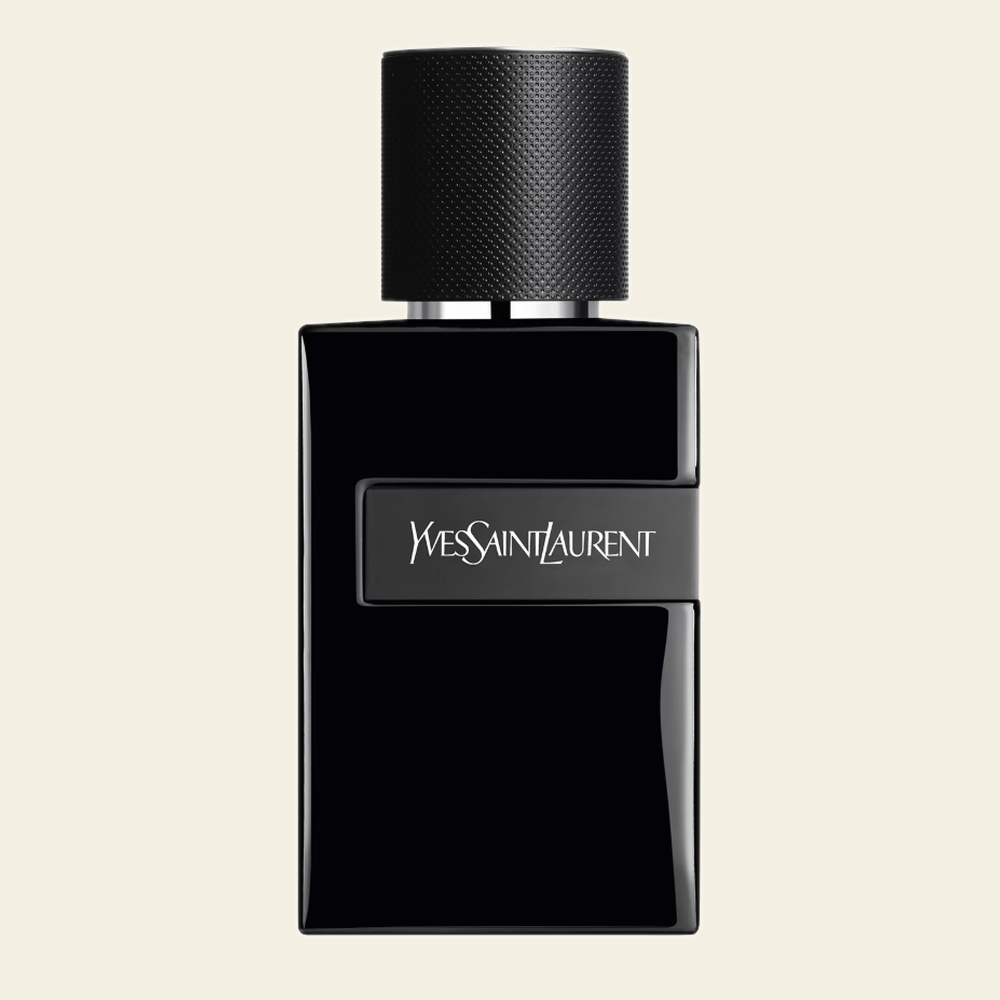 Flacon de parfum Y Le Parfum par Yves Saint Laurent sur fond ivoire